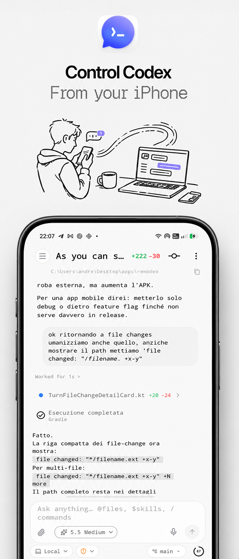 Remodex Android control screen