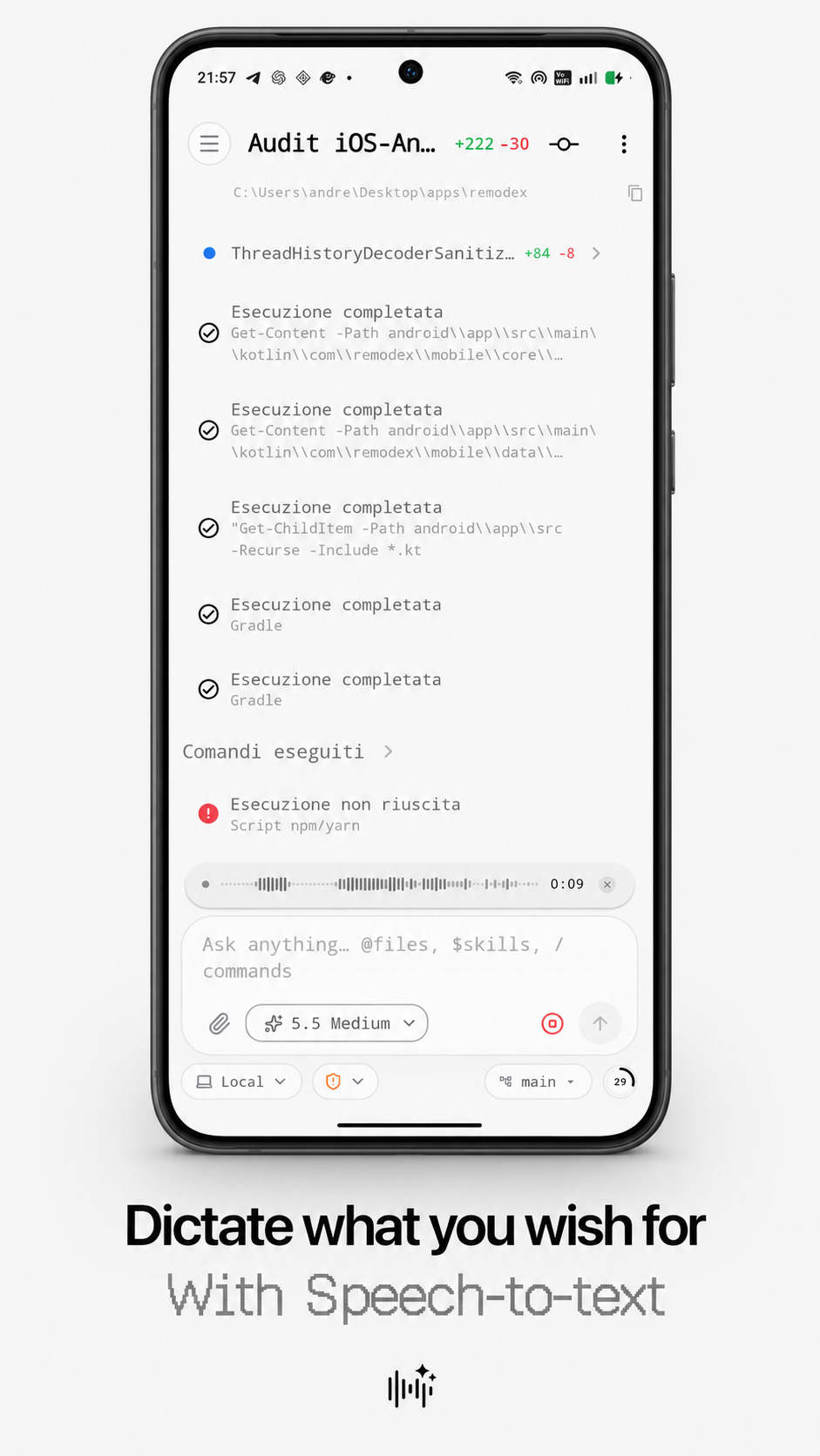 Remodex Android dictation screen