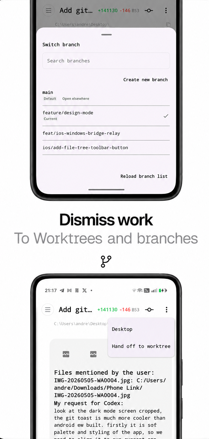 Remodex Android work dismissal screen